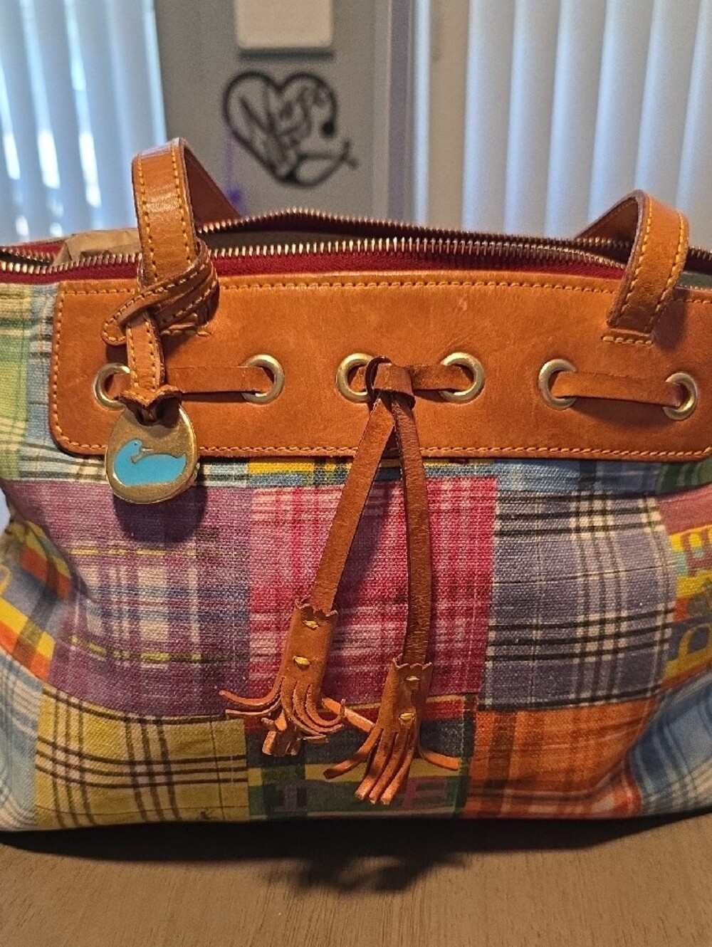 Doone & Bourke Madras Plaid Patchwork "Ant Picnic" Satchel & Card Case - Picture 4 of 13